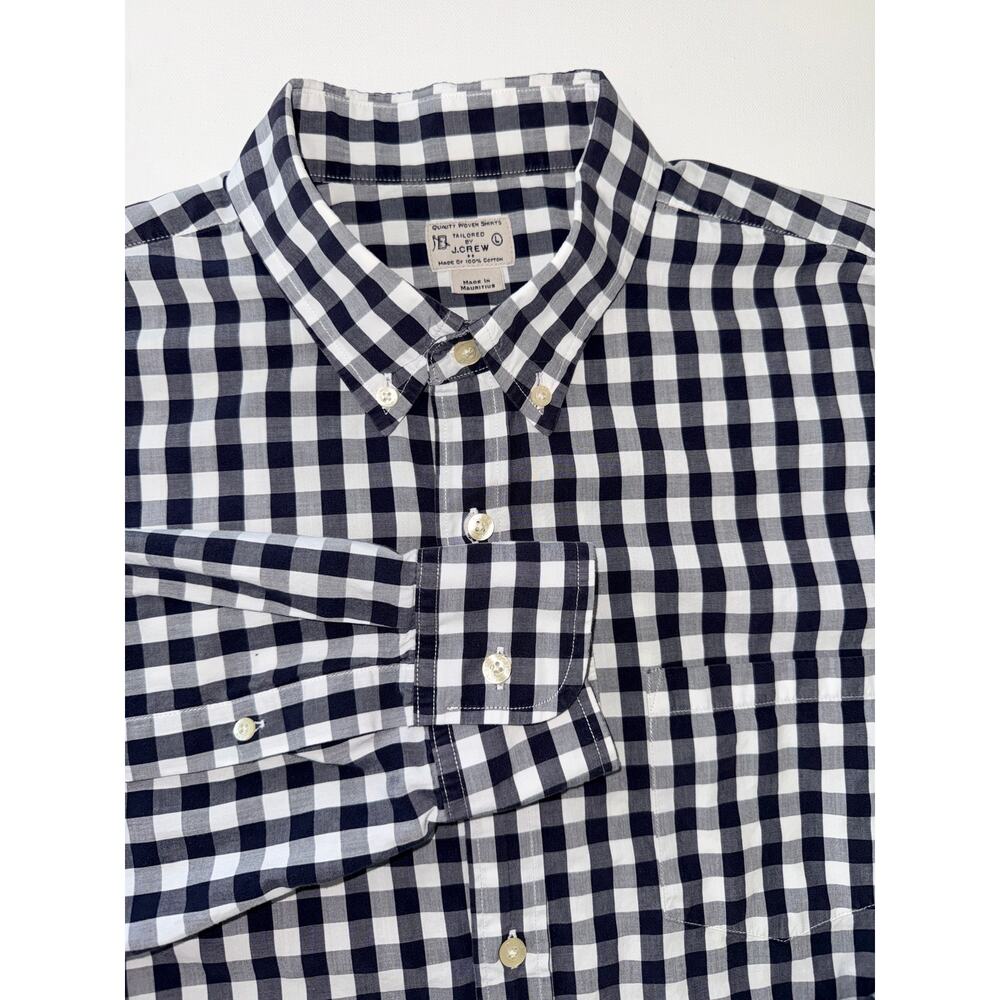 J.Crew Tailored Fit Shirt Men's L Black White Gingham 100% Cotton Button Down